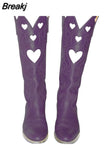 Design Female Western Boots Pointed Toe Slip-On Heart-Shaped 2023 Fashion Cowgirl Comfy Women Knee High