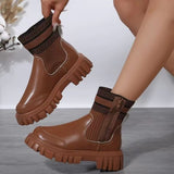 Breakj And Winter New Thick-Bottomed Round Head Elastic Knitting Martin Boots Women's Large Size Warm Women's Short