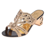 Rhinestone Sandals for Women Summer 2023 Thick High Heels Gladiator Sandals Woman Slip On Beach Slippers Flip