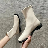 Women's Shoes White Ankle Boots Boots-Women Zipper Flat Heel Fashion Low 2023 Autumn Rock Rubber Leather Ladies Rome PU