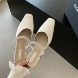 Shoes Shallow Pointed Toe Mules For Women 2023 Thin Heels Slippers Soft Beige Heeled Sandals Slides Fashion New Comfort