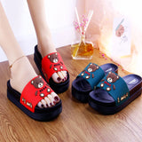 Summer High-heeled Thick Soled Slippers Women's Cute Cartoon Bear Heightening Sandals Shoes Woman Heels Summer Slipper