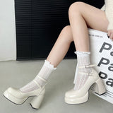 Heels Women's Spring Autumn Pumps Shoes Red Black Retro Thick Soled Mary Jane Shoes Ankle Buckle 9cm Chunky Heels