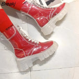 Women Ankle Boots Transparent Thick Sole Waterproof Ankle Boots Women Transparent Heel Booties Sexy Women Rain
