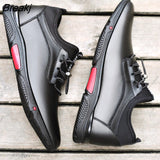 Men's Casual Shoes Leather PU Black Spring Male Footwear Loafers Soft Bottom Lace Up Outdoor Business Sneakers Shoes For
