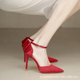 Breakj New Summer Buckle With Bow High Heels Fine Heel Head Of Women's Shoes