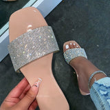Sandals Women Flip Flops Rhinestone Flat Sandals Ladies Slippers Shoes Female Round Toe Bling Luxury Sandalias Mujer