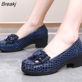 Spring Autumn Women Pumps Bowknot Slip On Thick Heels Fashion Soft Women Shoes For Mother Patent Leather