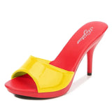 Brand Summer Slippers Women Mixed Colors PU Fine Heel 9cm Outside Sandal Platform Sexy Slipper Women Shoes Slides