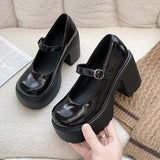 Women Classic Pumps Fashion Platform Shoes On High Heels Chunky Heel 2023 Spring Fashion Marry Jane Punps Buckle Strap