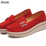 Women Platform Shoes Leather Flats Casual Thick Bottom Height Increasing Slip on Creepers Sneakers Moccasins Suede