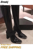 High Heel Women Long Boots High Quality Leather Patent Leather Ladies Zip Knight Boots Fashion High Heel Knee-high