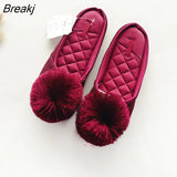 Autumn Winter Warm Women Home Slippers Soft Non-slip Indoor Shoes Cute House Slip On Flat Slides Ladies Fur