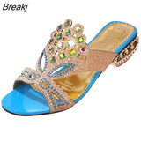 Summer Fashion Women's Sandals Color Water Drill Slippers Woman Strange Heel Large Size 40 41 Female Hollow Out Flip