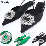 2023 Spring Autumn Fashion Trend Rhinestone Elegant Wedding Shoes Mules Fairy Pointed Toe Flat Chunky High Heels