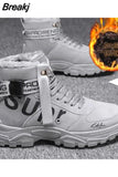 Men Boots Waterproof Warm Fur Snow Boots Men Outdoor Work Casual Shoes Military Combat Rubber Ankle Fashion Letter