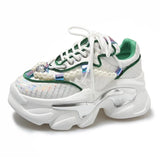 Print Chunky Sneakers Women 2023 Thick Bottom Platform Ladies Sports Shoes Street Fashion Pearl Rhinestone Dad Shoes