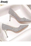 High Heels Shoes Woman Basic Pumps 2023 Shiny Grete Bridal Shoes Sequins Fashion Party Sexy Thin Heels Women Shoes