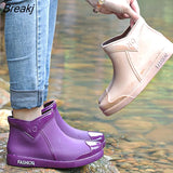 Fashion Women Rain Boots Non-slip Ankle Rainboots Walking Work Waterproof Rain Shoes Home Garden Ladies Work