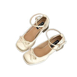 Breakj Fasley Bow Coarse Heeled Mary Jane Shoes Fairy Wind Small Tall Mouth Single Shoes High Heels High Heels Women's
