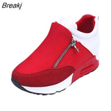 Zipper Sneakers Women Autumn Thick Bottom Red Wedges Sports Black Casual Lace Up Hiking Running Shoes Large Size