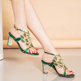 High-Heeled Sandals Women's Water Diamond 2024 Summer New French Girls' Gentle Shoes Thick-Heeled Leather Crystal Wedding