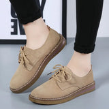 Winter British Style Suede Leather Shoes for Women Flat Heel Lace Up Casual Shoes Solid Soft Sole Single Shoes