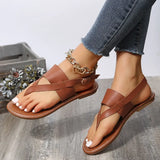 Style Clip Toe Flat Sandals for Women Summer 2023 Pu Leather Buckle Strap Gladiator Sandals Woman Beach Shoes Plus Size