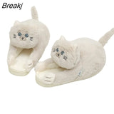 Warm Grey White Cat Slippers Cute Girl Plush Kids Furry Anime Character Winter Warm Non-slip Home Slippers Women's