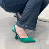 Slingback Sandals Woman Fashion Pinted Toe Slip-on Dress Pumps Ladies Elegant High Heel Party