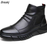 and Winter New High-top Men's Shoes Winter Fleece Boots Men's Casual Mid-top Leather Zipper Boots Tooling Men's