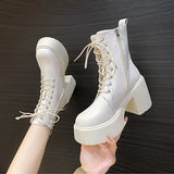 Autumn New Boots Women's Thick-heeled Thick-soled Inner Heightened Chelsea Short Boots Platform Shoes Combat Boots