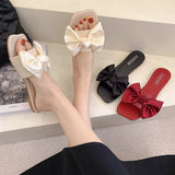 Style One-Word Flip-Flops 2024 New Women Wear Flat-Bottomed Sandals In Summer Fashion Bows And Semi-Slippers