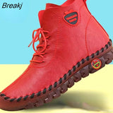 Orthopedic Boots For Women Autumn Fall Leather Shoes With Fur Black Moccasins Woman Ankle Boots Mom Plush Shoes