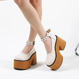 Heel Women Shoes 10cm Thick Sole One Word Single Shoe Women's Platform Pumps Buckle Chunky High Heels Pumps Plus