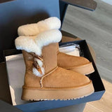 Thickened Velvet Women's Snow Boots Round Toe Mid-heeled Ankle Boots Solid Color Casual and Comfortable Women's