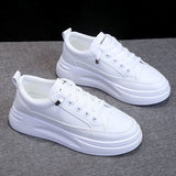 New Sneakers for Women Spring /Autumn New Fashion Casual Breathable Students Board Shoes Lace Up Thick-soled White