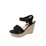 Breakj Buckle With Hemp Rope Comfortable Summer New Sloped Sandals Cross Fish Mouth Water Table High Heels Women's