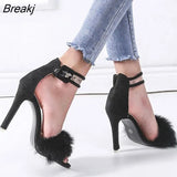 Fur Women Sandals High Heels Sexy Snakeskin Pattern Women High Heels Pumps 11cm Thin Heel