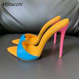 Heel Slippers Women Shoes Summer Peep Toe Mixed Colors Stiletto Sandals Sexy Party Ladies Shoes Luxury Woman