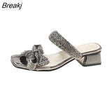 Bow Women's Slippers 2023 New Summer Thick Heel Fashion Party Banquet Open Toe Large Size Women's High Heel