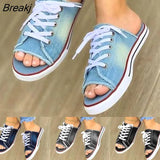 Women Summer Sandals Flats Shoes Woman Sexy Slippers Slides Lace Up Plus Size Denim Jean Sandalias