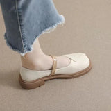 Soled Mary Jane Shoes Women's 2023 New Spring and Autumn Season Flat Button Belt Shallow Round Head Thick Heel Shoes