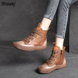 2023 Winter Genuine Leather Ankle Boots Handmade Lady Soft Flat Shoes Comfortable Casual Moccasins Side Zip Ankle