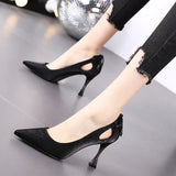 Female Casual High Quality Pointed Toe Yellow Slip on Stiletto Heels for Office Women Party Black Heel Shoes Zapatos