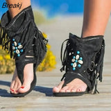 Tassel Sandals for Woman Summer Boho Flat Shoes Ladies Lace Up Beach Shoes Sandalias Mujer 2020 Women's