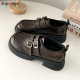 Toe Shallow Mouth Casual Woman Shoes British Style Platform Loafers Woman Brown Retro Mary Jane Shoes College Uniform