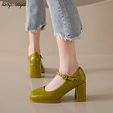 Heels Women 2023 Trend Chunky Heels Platform Lolita Mary Jane shoes Elegant Party Korean Shoes Dress beige yellow