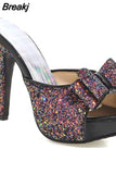 Bling Women Mules Shoes Sandals Summer With Butterfly-knot Sexy Super High Heel Slip-on Women Shoes Big Size