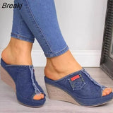 Summer Women Sandals Women Summer Fashion Leisure Fish Mouth Sandals Thick Bottom Slippers Wedges Shoes Cowboy